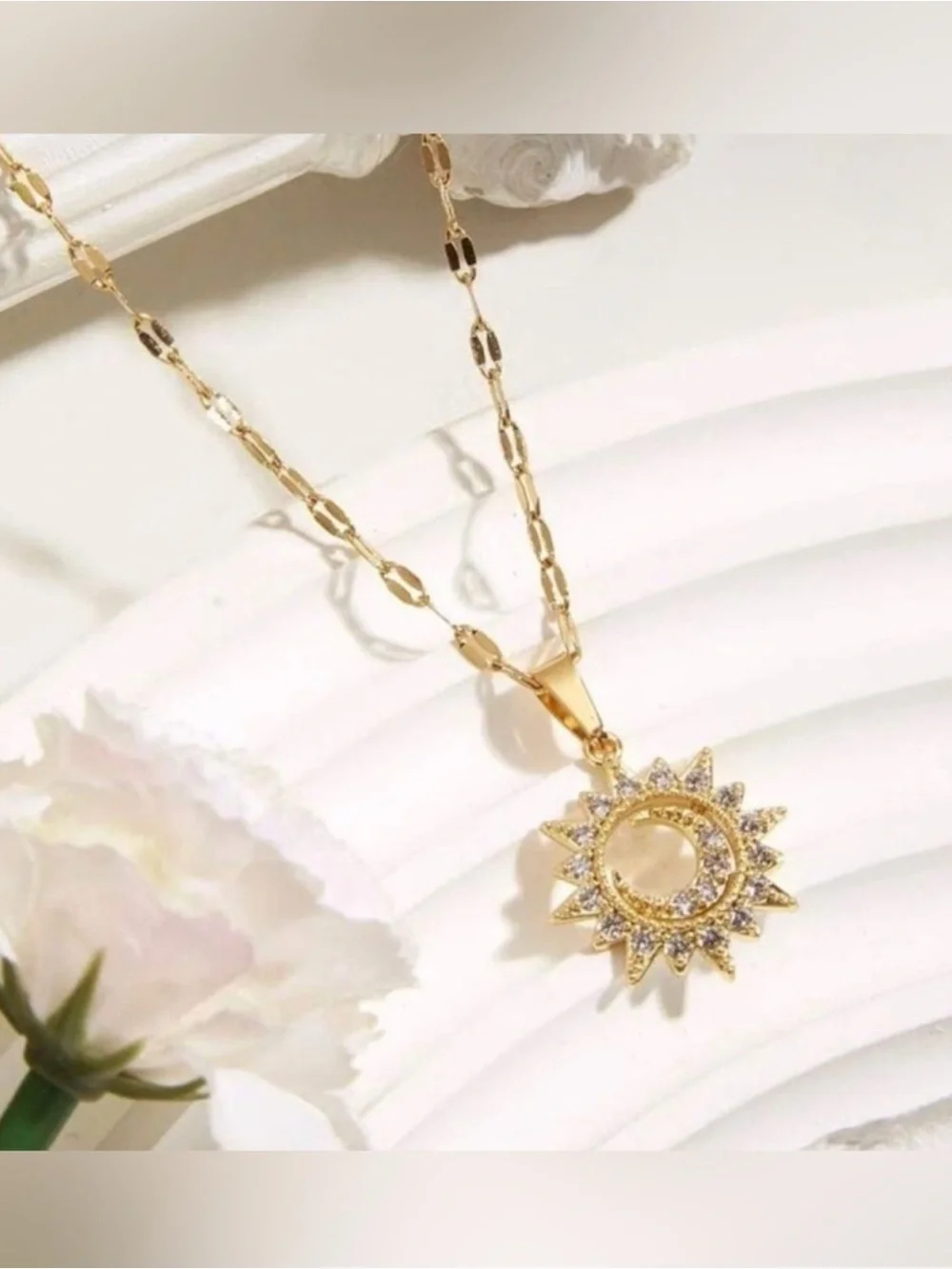 Gold Plated Stainless Steel Moon & Sun Pendant Necklace | Celestial Charm